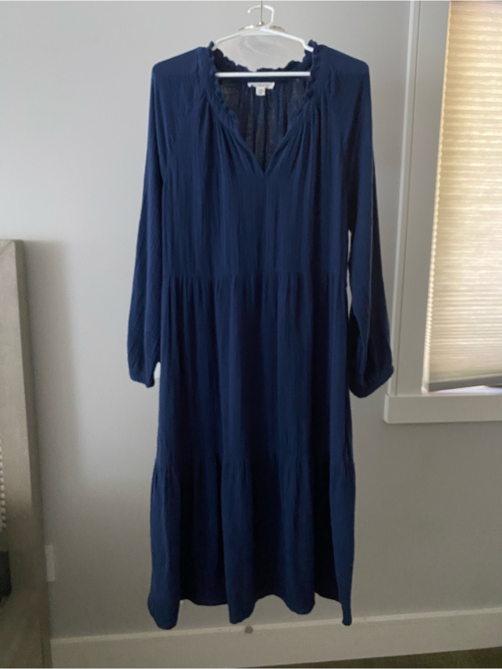 beachlunchlounge Navy Long-Sleeve Tiered Maxi Dress